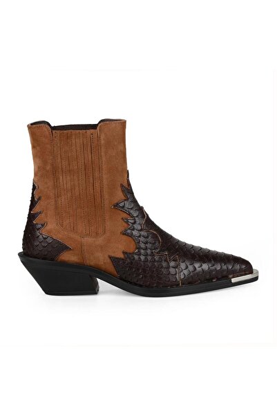 FootCourt Metal Detaylı Kahverengi Kadın Kovboy Botu Kobe