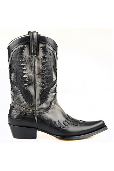FootCourt Black and White Men's Cowboy Boots with Eagle Figure