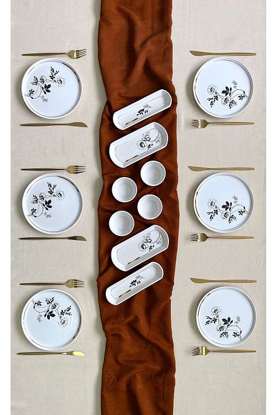 Erbaşlar Zambak Luxury Embossed 14 Piece Breakfast Set for 6 People
