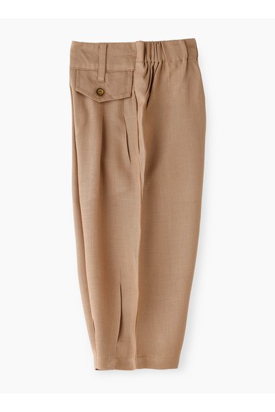 Basicxx Girls' Pleated Beige Pants with Button Detail