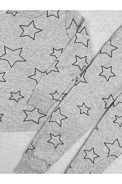 Little Miny Kids Minykids Orj. Pbk Star Pattern Gray Unisex Pajama Set