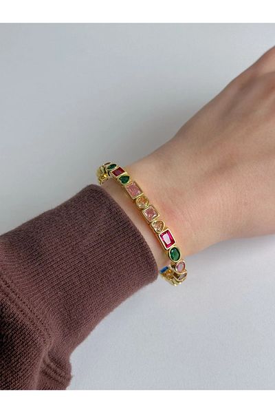 Reorah Collection Colorful Golden Mosaic Bracelet-Colorful Mosaic Stone Bracelet