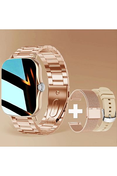Choice Gold 2pc Straps Women Men Smart Watch Square Stainless Steel For Xiaomi Samsung Phone