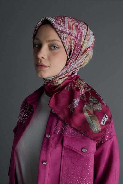 Setrms Tüy ve Geometrik Desenli Eşarp