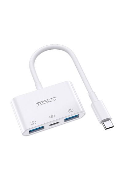 Yesido GS17 USB-C / Type-C to Dual USB + USB-C / Type-C OTG Adapter(White)