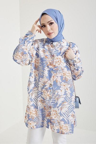 giyze Πουκάμισο Hijab με σχέδιο μπλε 8880