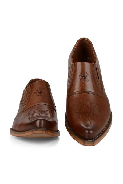 FootCourt Men's Tan Leather Laceless Cowboy Shoes