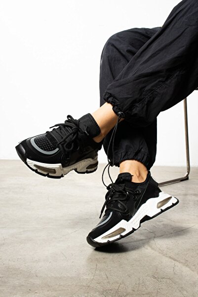 Seniorah Neptün Black Skin-Mesh Women's Sports Shoes