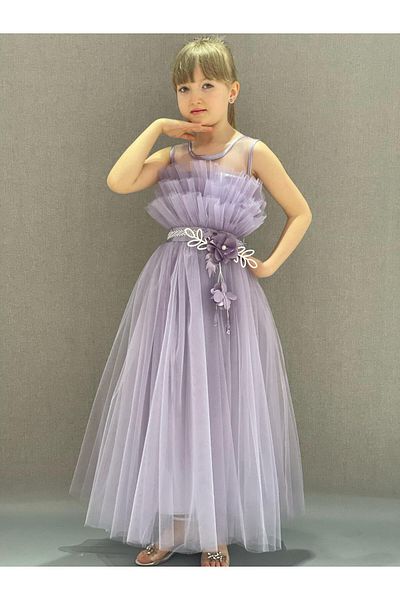 happyTekstil Girl's Robe Tiered Special Occasion Evening Dress - Lilac