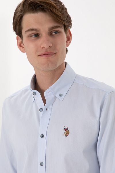 U.S. Polo Assn. Мъжка светлосиня риза с дълъг ръкав, базова, 50297981-VR003