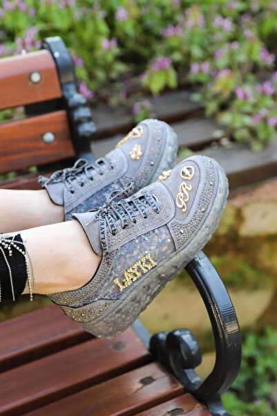 layki Astra Stone Patterned Transparent Sole Gray Color Women's Sneaker