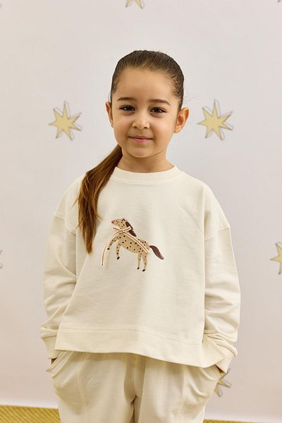 Fahhar Kids Printed Sweatshirt Suit Ecru