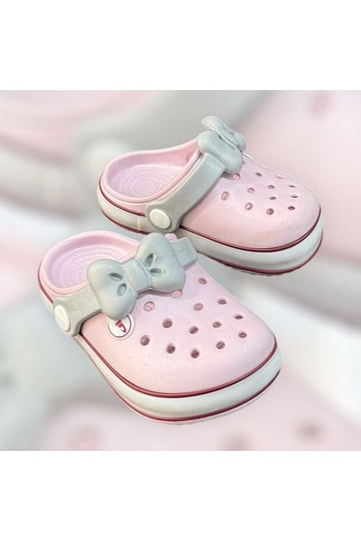 AkınalBella Akinal Ki̇ds Baby Girl Pink Bow Lighted Led Sole Closed Front Slippers Sandals