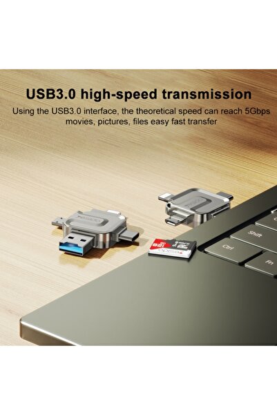 Yesido قارئ بطاقات GS23 USB 3.0 إلى USB-C / Type-C، Micro USB، 8 سنون 4 في 1 (ذهبي)