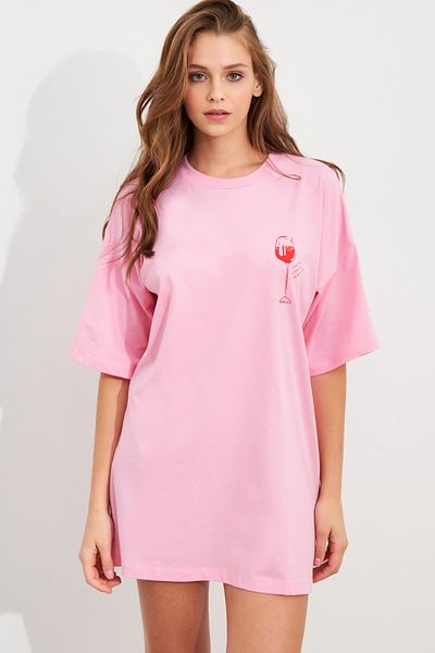 Cool & Sexy Women's Pink Oversize Pajama T-Shirt Tpg14