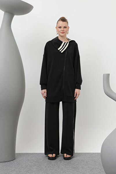 Puane 14292 Women's Modal Suit with Stripe Detail on Collar and Trousers