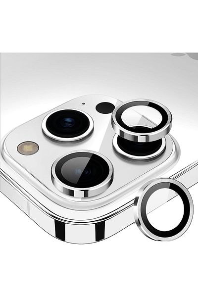 AWH iPhone 15 Pro/Pro Max Camera Lens Protector, Bling Metal Diamond Ring 9H Scratchproof (Silver)