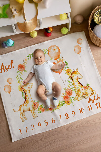Homamia %100 Pamuk İsme Özel Bebek Fotoğraf Çekim Anı Örtüsü (120x100 cm)