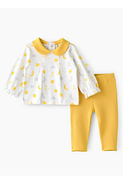 Basicxx Girls' Moon & Stars Long Sleeve Top and Yellow Leggings Set