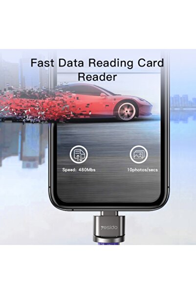 Yesido GS18 8 Pin to TF Card OTG Mini Card Reader (Black)