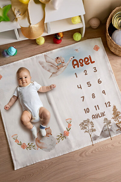 Homamia %100 Pamuk İsme Özel Bebek Fotoğraf Çekim Anı Örtüsü (120x100 cm)