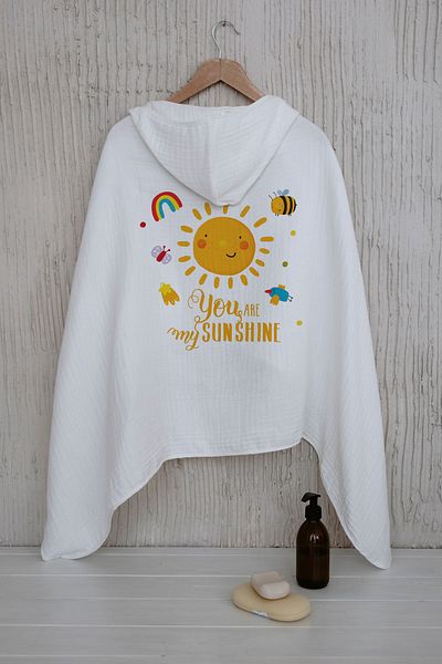 Tuğba Kuğu 4 Layers Muslin Hooded Towel - For Baby Series - Smiling Pastel Sun