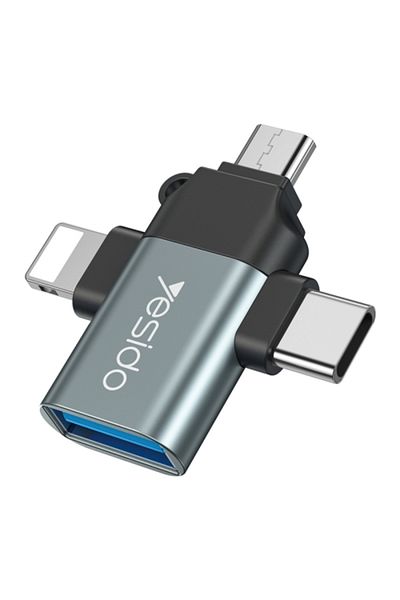 Yesido GS15 3 in 1 USB to USB-C / Type C + Micro USB + 8 Pin OTG Adapter (Black)