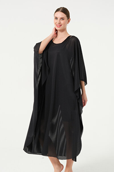 İYİBU Black Striped Pareo over Swimsuit – Oversize Stylish Beachwear