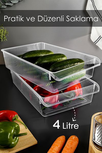 Meleni Home 2 Pieces In-Cabinet Refrigerator Organizer - Refrigerator Organizer Basket Fruit Vegetable Storage Container 4 Liters
