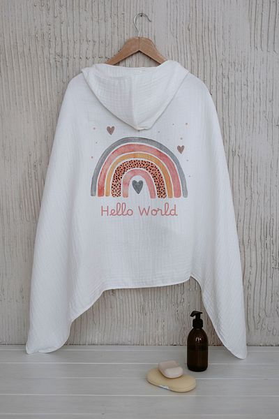 Tuğba Kuğu 4 Layer Muslin Hooded Towel - for Baby Series - Salmon Rainbow