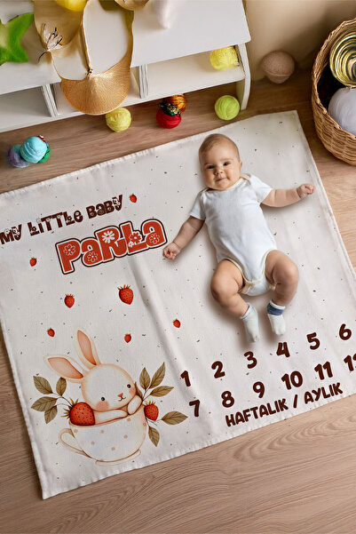 Homamia %100 Pamuk İsme Özel Bebek Fotoğraf Çekim Anı Örtüsü (120x100 cm)