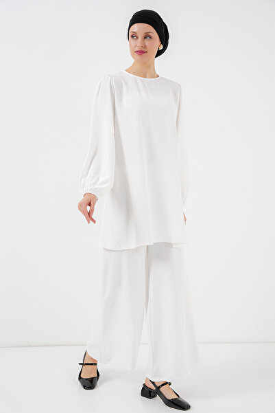 Bigdart Kadın Ayrobin Tunik Pantolon Alt Üst Takım 6712 - Beyaz