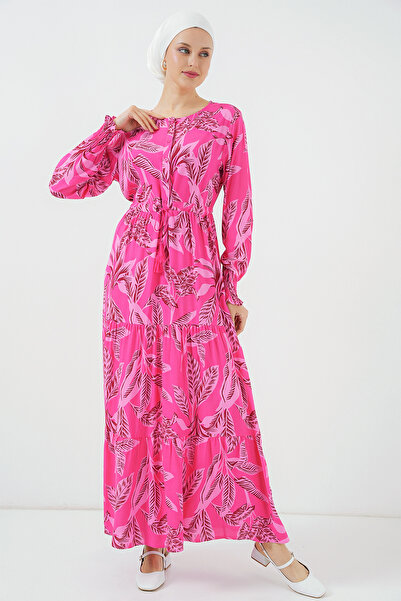 Bigdart 2145 Patterned Hijab Dress - Fuchsia