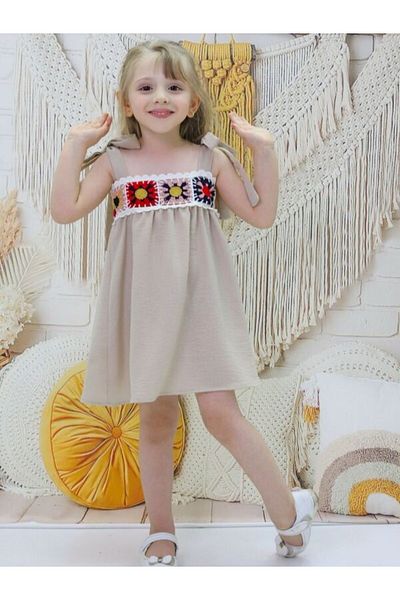 İncilay Kids İncilay 192-04-25 Κορίτσια Ayrobin υφασμάτινο αμάνικο φόρεμα με λουράκι 3-7 ετών