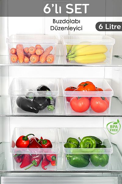 Meleni Home 6 Pieces In-Cabinet Refrigerator Organizer - Fruit Vegetable Storage Container Refrigerator Organizer Basket 6 Liters