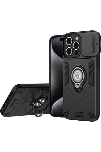 AWH iPhone XS MAX - غطاء كاميرا منزلق مقاوم للصدمات، حامل حلقة إصبع، جراب متي...