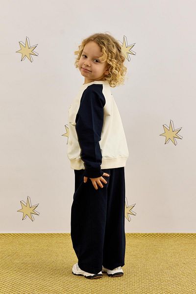 Fahhar Kids Navy Blue Garnished Sweatshirt Set