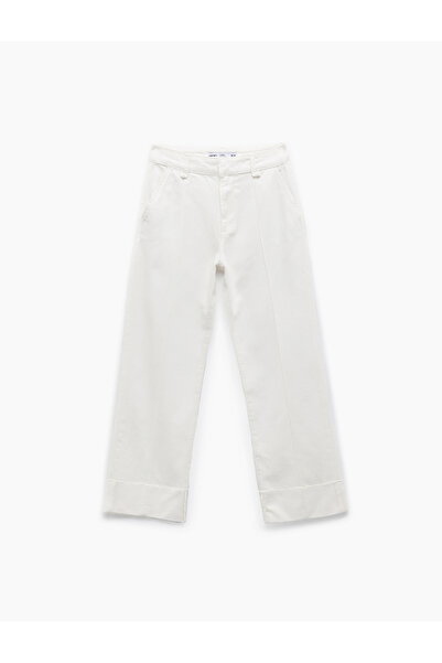 Koton Nervürlü Yüksek Bel Düz Katlı Paça Denim Pantolon - Straight Fit Jean