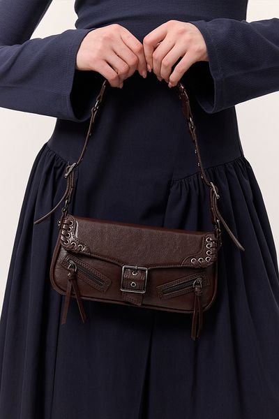 Manuka Brown Buckle Detailed Shoulder Bag