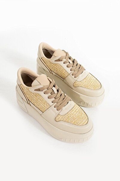 Seniorah Beige Lanes Straw-Skin Women's Sports Shoes