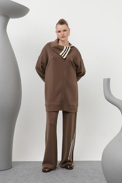 Puane 14292 Women's Modal Suit with Stripe Detail on Collar and Trousers