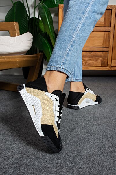 Seniorah Γυναικεία αθλητικά παπούτσια Fueda Black Straw-Suede