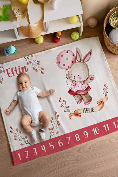 Homamia %100 Pamuk İsme Özel Bebek Fotoğraf Çekim Anı Örtüsü (120x100 cm)