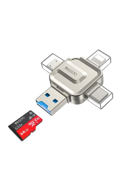 Yesido قارئ بطاقات GS23 USB 3.0 إلى USB-C / Type-C، Micro USB، 8 سنون 4 في 1 (ذهبي)