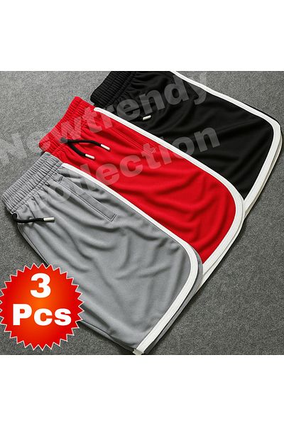 NEW TRENDY COLLECTİON Piped Shorts for Basketball and Fulbol Red/Black/Gray