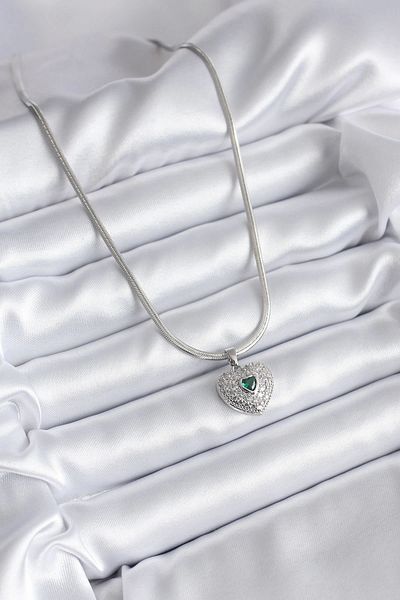 Clariss 316L Steel Silver Color Zircon Stone Heart Model Women's Necklace