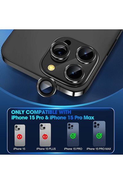 AWH iPhone 15 Pro/Pro Max Camera Lens Protector, 9H Hardness, Scratchproof, Case Friendly (Black)