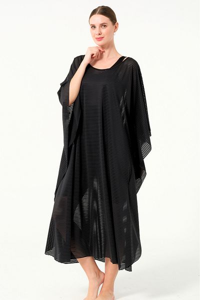 İYİBU Black Striped Pareo over Swimsuit – Oversize Stylish Beachwear