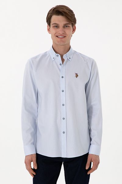 U.S. Polo Assn. Мъжка светлосиня риза с дълъг ръкав, базова, 50297981-VR003