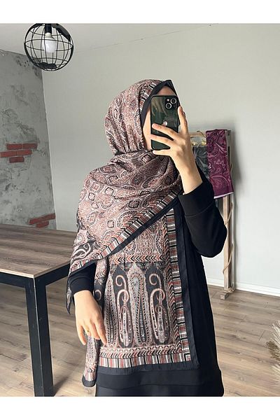 Merwiss Ethnic Pattern Kraş Black Shawl